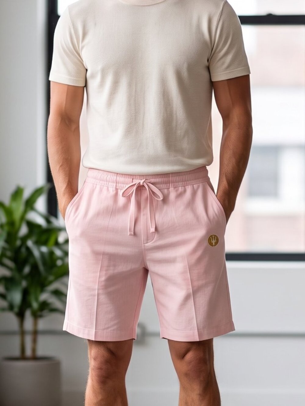 NWT | Men's Pastel Pink Elastic Drawstring Casual Shorts Back Pocket | Medium